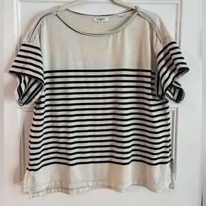 Vince Camuto Cream and Black Striped Short Sleeve Top